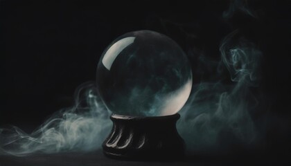 Wall Mural - empty crystal ball for future prediction with smoke on dark background beautiful fantasy illustration generative ai