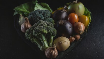 Sticker - heart shape by various vegetables isolated on transparent