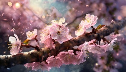 Poster - fresh bright pink cherry blossom on a tree branch in spring sakura season springtime isolated against a transparent background