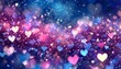 blue and pink glitter vintage lights background defocused hearts overlay