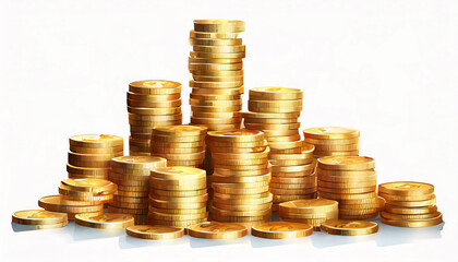 Set of stacked gold blank metal coins, realistic money, cash, treasure heap