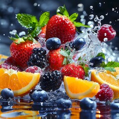 Close-up photograph captures a dynamic water splash caused by a ripe piece of fruit.