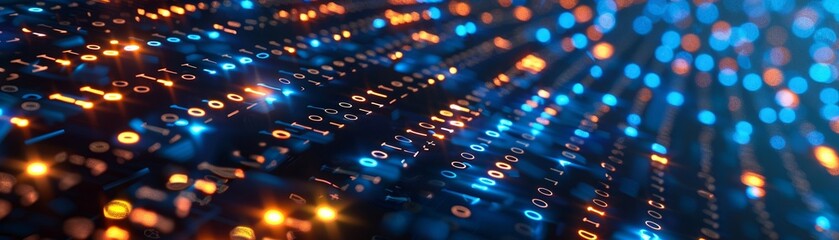 a dynamic digital technology backdrop, showcasing a matrix of binary code in a colorful and intricat
