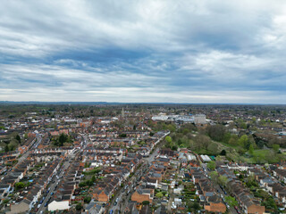 Wall Mural - Aerial Footage of Central Rugby City of England During Cloudy and Windy Evening. Great Britain