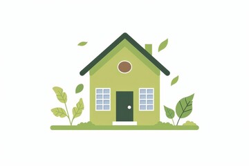 Wall Mural - Green eco-friendly house icon on white background, sustainable living concept illustration