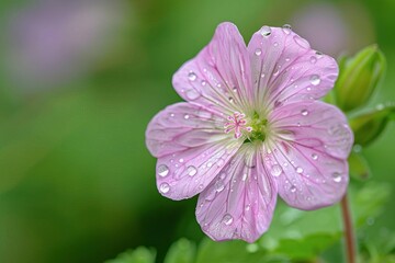 Wall Mural - Macro Photo of Flower with Rain Drops, Nature's Delicate Beauty