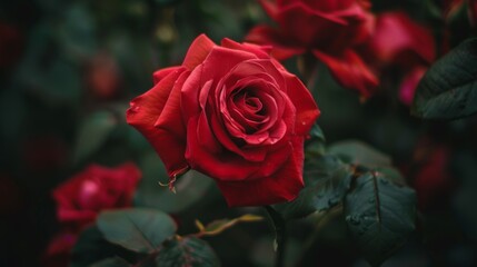 Wall Mural - Blooming red rose in garden