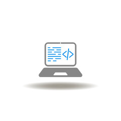 Wall Mural - vector illustration of laptop with coding text and code sign. icon of programming. symbol of cms, se