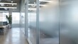 Along the walls of the office frosted glass partitions create designated spaces for brainstorming and impromptu meetings. The frosted finish provides a level of privacy while still .