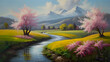 Spring landscape in oil painting