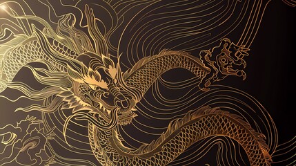 Wall Mural - Traditional golden lines chinese dragon illustration poster background