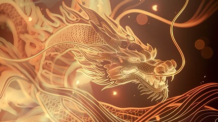Wall Mural - Traditional golden lines chinese dragon illustration poster background