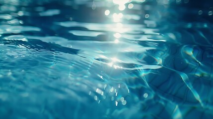 Aufkleber - Generative AI : Blue water surface with bright sun light reflections, water in swimming pool background closeup