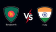 India vs Bangladesh international cricket flag badge design on Indian skyline background for the final World Cup. EPS Vector for sports match template or banner in vector illustration.