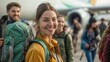A group of travelers prepares to board a plane with a large green biofuel label emblazoned on its side. Smiling faces and excited chatter signify the positive impact of biofuelpowered .