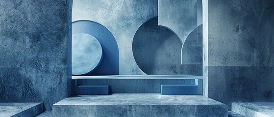 Wall Mural - Blue and gray geometry in 3D crafting a serene yet dynam 1