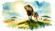 Watercolor painting of a majestic Lion's Roar on African Savanna at Daylight