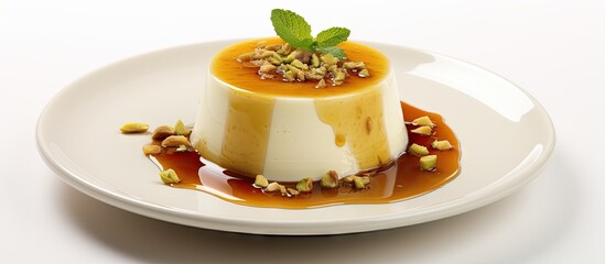 Poster - Plate with a delicious dessert featuring caramel sauce and nuts, perfect for a sweet treat