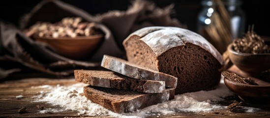 Wall Mural - Fresh loaf of bread with a few pieces sliced, perfect for sandwiches or toasting