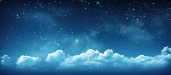 Wall Mural - starry night sky filled with twinkling stars and fluffy clouds drifting across