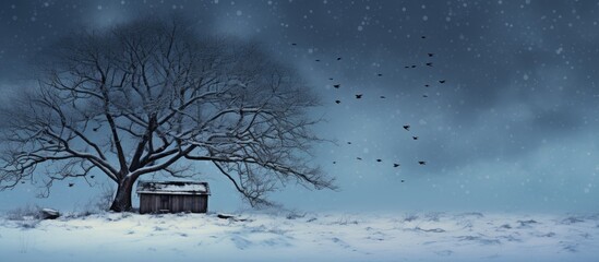 Wall Mural - Tree standing alone in the snowy landscape, a serene winter scene