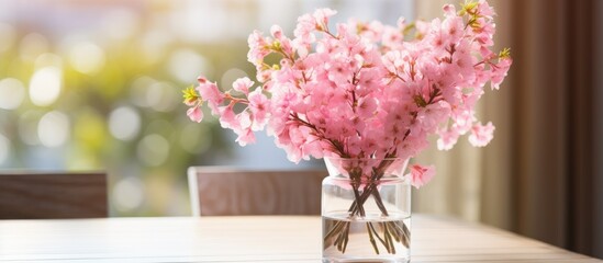 Canvas Print - Vase displaying beautiful pink flowers placed elegantly on a table surface