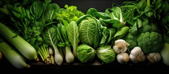 Wall Mural - Assorted colorful and fresh vegetables displayed in a close-up on a wooden table