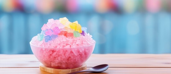 Poster - A delicious bowl of ice cream with a spoon placed on a table ready to be enjoyed