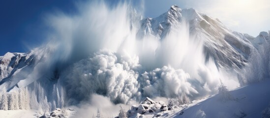 Poster - Snow-covered Arafed mountain stands tall against a backdrop of ice and snow, creating a picturesque winter scene