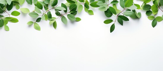 Wall Mural - Green leaves contrast beautifully on a clean white background