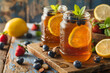 Kombucha Cocktails with Lemon and Fresh Berries, Fermented Health Elixir