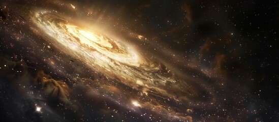 Wall Mural - a stunning close-up view of a spiral galaxy with a brilliant light shining through its center, illum