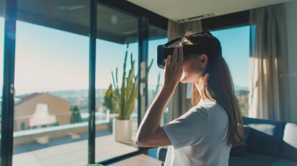 Wall Mural - A real estate agent conducting a virtual tour of a property for remote clients, showcasing the convenience of technology in viewing properties. 