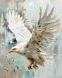 Abstract Oil painting features white eagle birds  soaring on white background  wall art,  vintage farmhouse decor, digital art print, wallpaper, background 