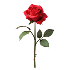 Wall Mural - Single red rose with green leaves on a stem