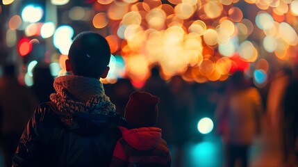 Poster - Generative AI : The people looks Fantastic festive new years colorful fireworks on cityscape blurred photo bokeh