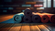 Rolled Yoga Pilates & Workout Mats in Gym Studio