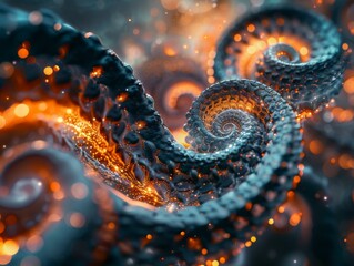 Wall Mural - an octopus with glowing lights and swirls in the background. generative ai.