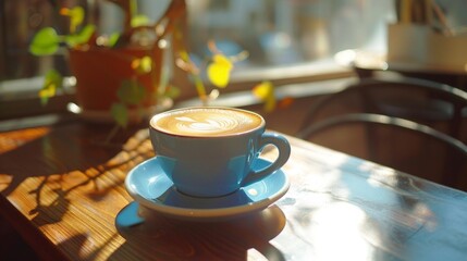 Canvas Print - A coffee cup on a plate on a table