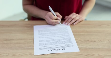 Wall Mural - Woman refuses to sign an important document in office