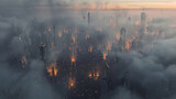 Fototapeta Most - Visualization of air quality indices across major cities, with the most polluted areas engulfed in dark smog,