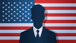 male facing president of United States presidential election USA election day concept man near american flag horizontal