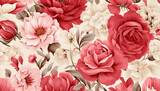 Fototapeta Do pokoju - Seamless pattern tile background flowers and floral leaves plants