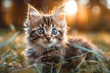 Wall Mural - Cute portrait fluffy kitten cat photograph, HD background, wallpaper, banner