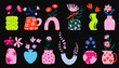 © WeirdyTales - Collection of various abstract plants in geometric vases. Different types of flower bouquets vector illustration large set in cartoon groovy funky style. Spring, summer floral elements stickers bundle