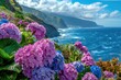 Colorful flowers blooming near the ocean, perfect for nature and travel themes