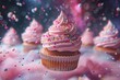 Cupcake, galore, float, space, sweet ,3DCG,high resulution,clean sharp focus