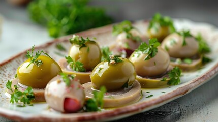 Poster - Plate of olives and assorted veggies with spoon