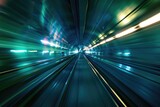 Fototapeta  - Blurry image of a train going through a tunnel. Suitable for transportation themes