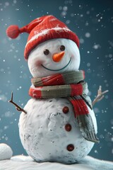 Poster - A snowman dressed in a red hat and scarf. Perfect for winter-themed designs